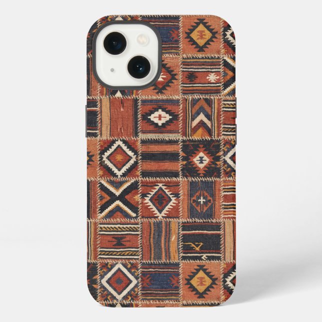 Funda Para iPhone Tapiz geométrico de Kilim de patchwork rústico (Reverso )