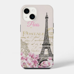 Funda Para iPhone 14 Tarjeta postal antigua Torre Eiffel Magnolias