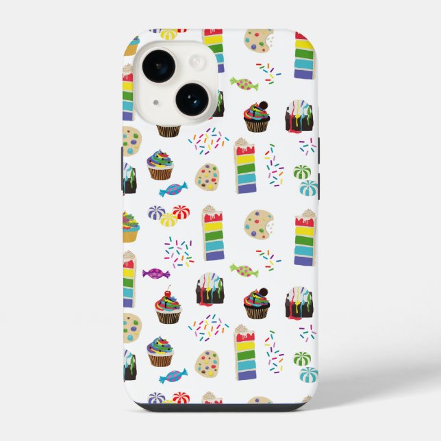 Funda Para iPhone Tarta Arcoíris Colorida Postres y Patrón de Purpur (Reverso )