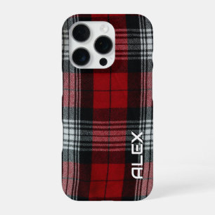 Funda Para iPhone 16 Pro Tartán blanco y negro rojo - Tela de plástico clás