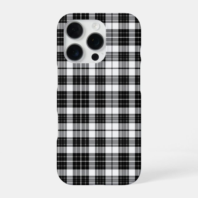 Funda Para iPhone Tartán monocromo blanco y negro elegante (Reverso)