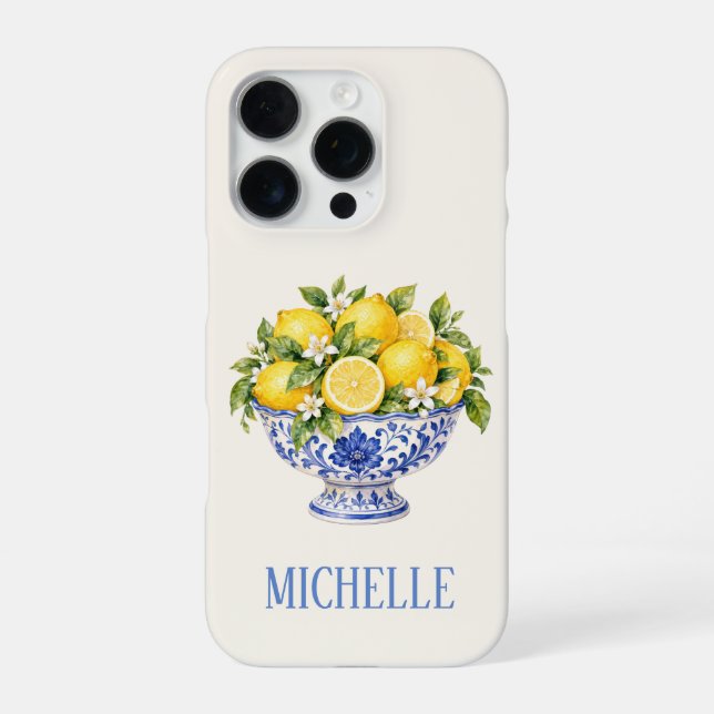 Funda Para iPhone Tazón Azul Mediterráneo Limones (Reverso)