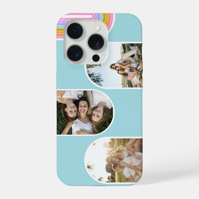 Funda Para iPhone Teal Cute Modern 3 Photo Layout Custom (Reverso )