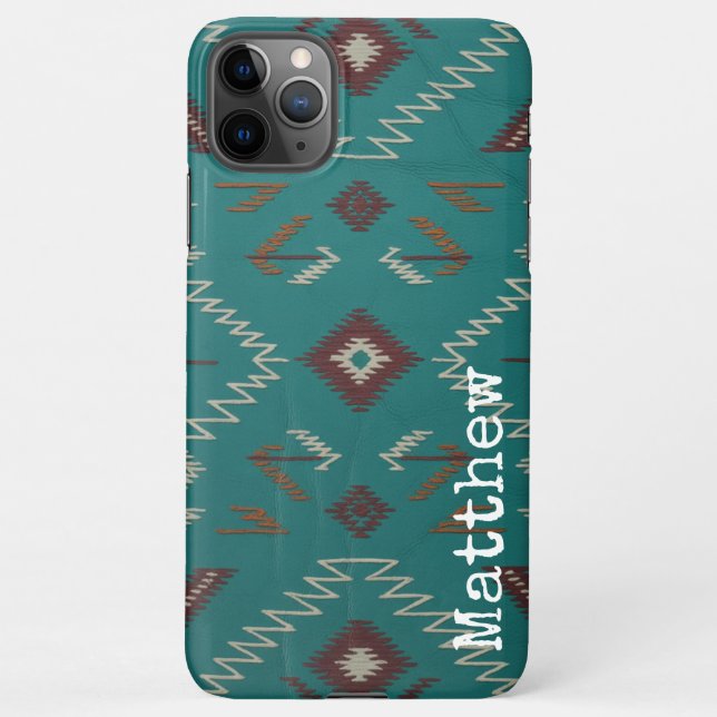 Funda Para iPhone Teal Navajo Tribal Geometric Pattern Phone Case (Reverso)