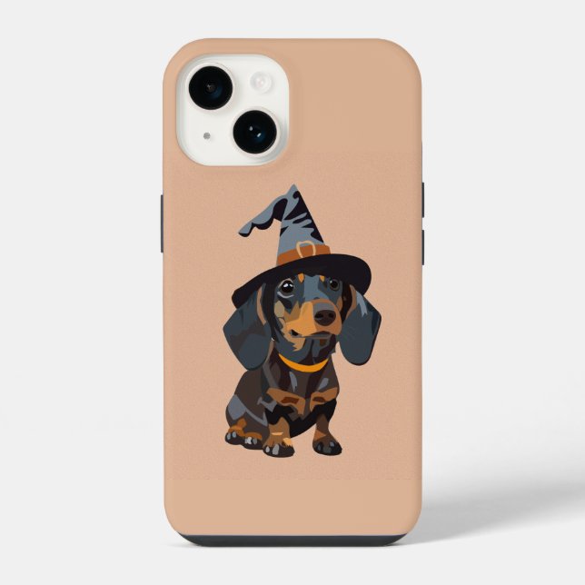 Funda Para iPhone Teckel con sombrero de Halloween (Reverso )