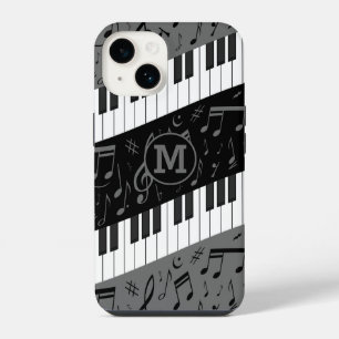 Funda Para iPhone 14 Teclas de piano curvas monogramadas y notas musica