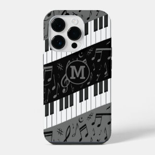 Funda Para iPhone 14 Pro Teclas de piano curvas monogramadas y notas musica