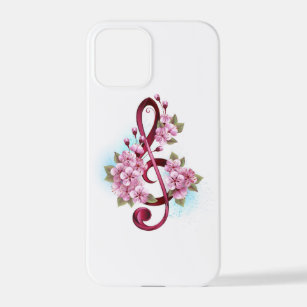 Funda Para iPhone 12 Pro Tejidos musicales notas de colores con flores de S