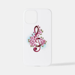 Funda Para iPhone 12 Mini Tejidos musicales notas de colores con flores de S