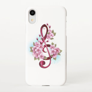 Funda Para iPhone XR Tejidos musicales notas de colores con flores de S