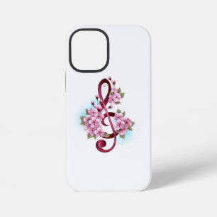 Funda Para iPhone 12 Mini Tejidos musicales notas de colores con flores de S