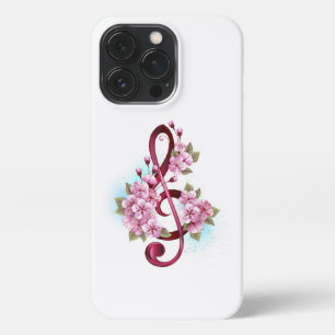 Funda Para iPhone 13 Pro Tejidos musicales notas de colores con flores de S