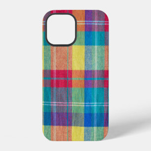 Funda Para iPhone 12 Tela de cuadros colorida, textura de tela.