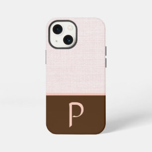 Funda Para iPhone 13 Mini Tela tejida de lino marfil, bloque de color rosa y