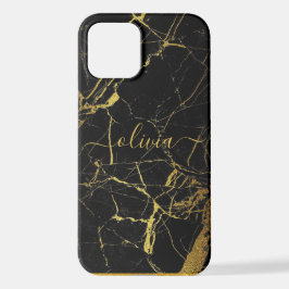 Funda Para iPhone 12 Teléfono Celular de Mármol Negro Dorado Personaliz
