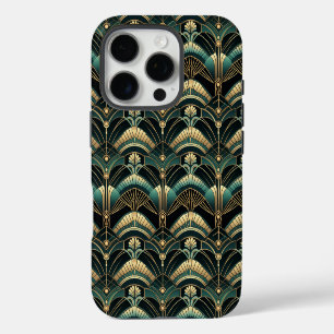 Funda Para iPhone 16 Pro Tema Art Déco Esmeralda y Oro