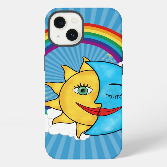 Funda Para iPhone Tema celestial Sol Luna Arcoiris (Reverso )