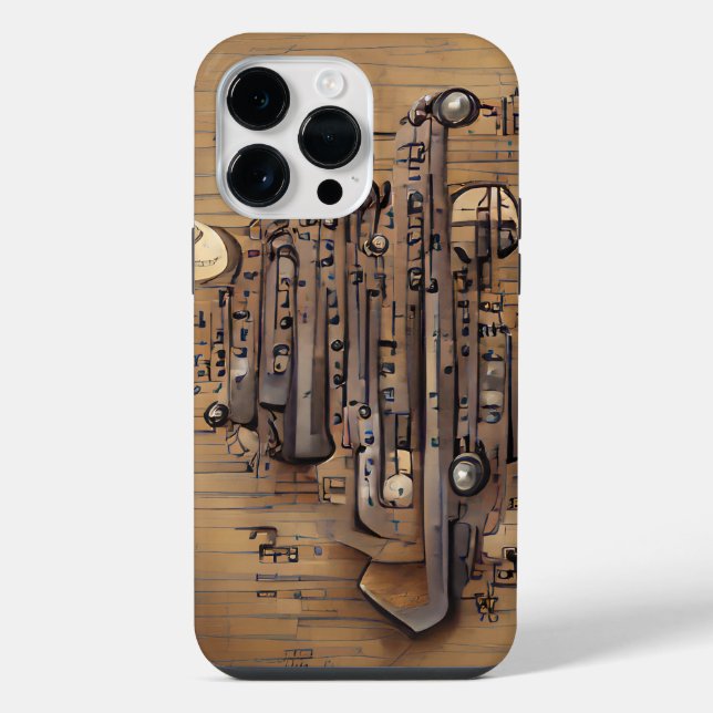 FUNDA PARA iPhone TEMA MUSICAL STEAMPUNK MARRÓN (Reverso )