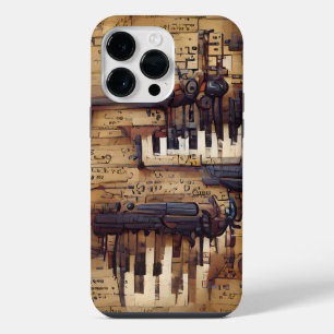FUNDA PARA  iPhone 14 PRO MAX TEMA MUSICAL STEAMPUNK MARRÓN