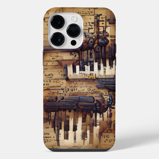 FUNDA PARA iPhone TEMA MUSICAL STEAMPUNK MARRÓN (Reverso )