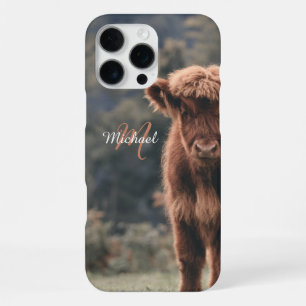 Funda Para iPhone 16 Pro Max Ternera de vaca Highland hierba otoño monograma in