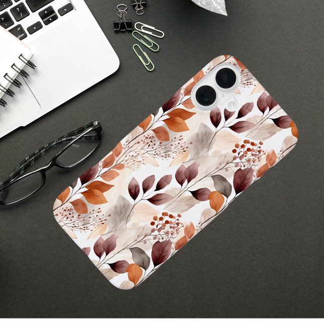 Funda Para iPhone Terracota y hojas de otoño de Borgoña | Boho Autum (Subido por el creador)