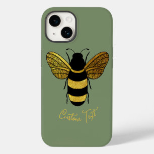 FUNDA PARA iPhone 14 TEXTO DE LA CALIGRAFÍA DE LA BOMBERÍA NEGRA DE ORO