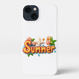 Texto de verano colorido con elementos de playa