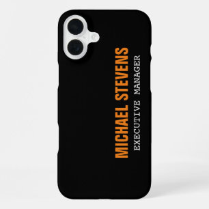 Funda Para iPhone 16 Plus Texto en negrita negro blanco naranja elegante pro