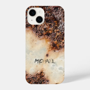Funda Para iPhone 14 Texto metalizado oxidado marrón Guay Nombre person
