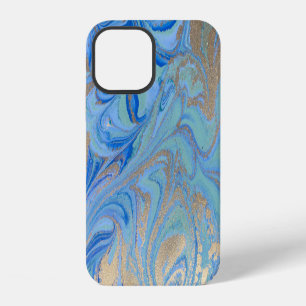 Funda Para iPhone 12 Textura de acuarela líquida dorada azul