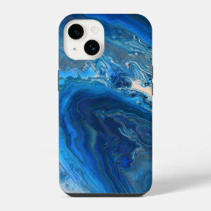 Funda Para iPhone 14 Textura de ágata de canica azul Arte fluido