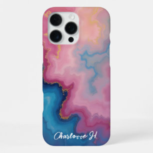 Funda Para iPhone 16 Pro Max Textura de Ágata Rosa y Azul