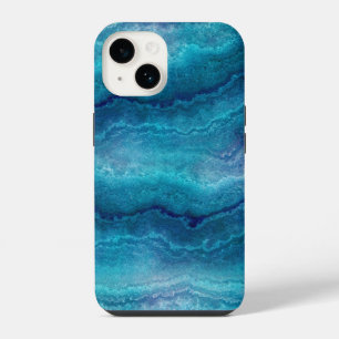 Funda Para iPhone 14 Textura de ágata verde mar azul