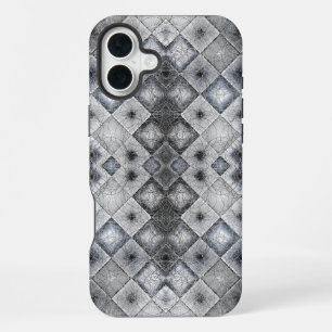 Funda Para iPhone 16 Plus Textura de celosía abstracta geométrica plateada y