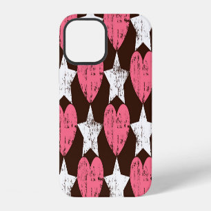 Funda Para iPhone 12 Textura de Corazones Desgastados y Estrellas Retro