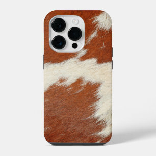Funda Para iPhone 14 Pro Textura de cuero de vaca marrón y blanco
