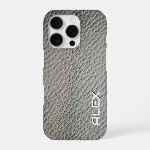 Funda Para iPhone 16 Pro Textura de cuero gris medio – Patrón neutral reali