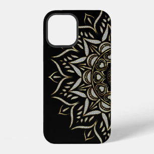 Funda Para iPhone 12 Textura de diamantes falsos mandala acento dorado