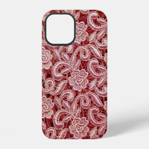 Funda Para iPhone 12 Textura de encaje fino rosa con vin hermoso sin co