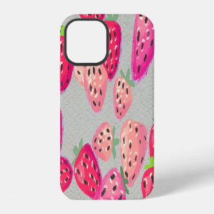 Funda Para iPhone 12 Textura de Fresa Madura Dibujada a Mano
