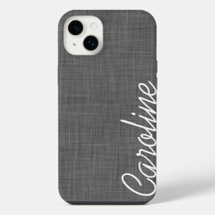 Funda Para iPhone 14 Plus Textura de lino falso gris carbón con monograma pe