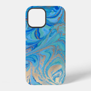 Funda Para iPhone 12 Textura de líquido azul y dorado