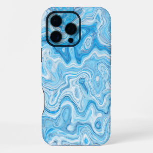 Funda Para iPhone 16 Pro Max Textura de mármol azul de glaciar helado abstracto