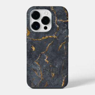 Funda Para iPhone 14 Pro Textura de mármol de lujo negro y dorado