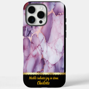 Funda Para iPhone 16 Pro Max Textura de mármol elegante con vetas púrpura y dor