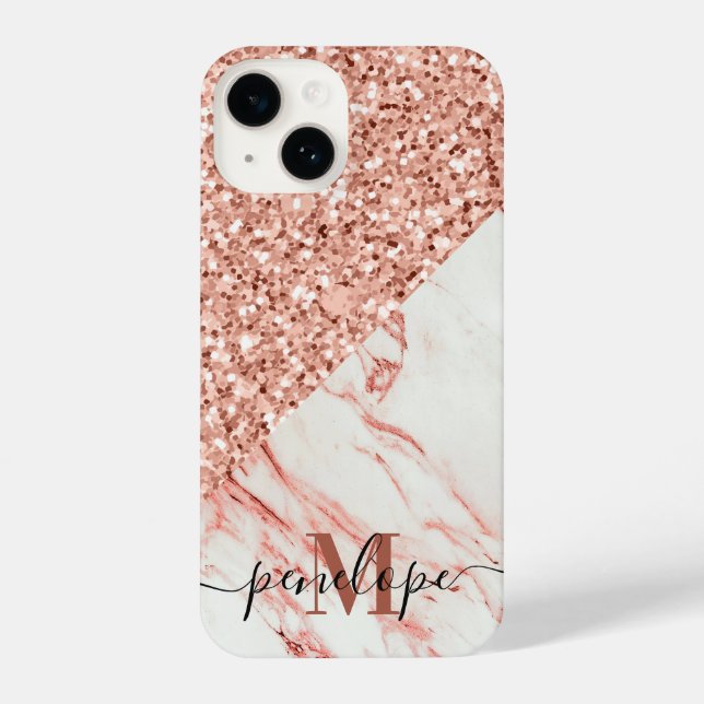 Funda Para iPhone Textura de mármol y Purpurina Rosa (Reverso )