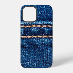 Funda Para iPhone 12 Textura de mezclilla azul con línea de costura en