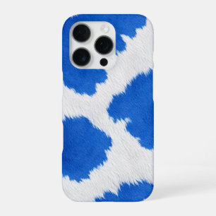 Funda Para iPhone 16 Pro textura de piel de vaca azul y blanca