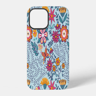 Funda Para iPhone 12 Textura interminable de flores y mariposas.